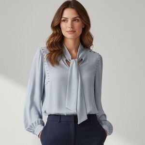 Vince Camuto Women's Light Blue Tie-Neck Blouse